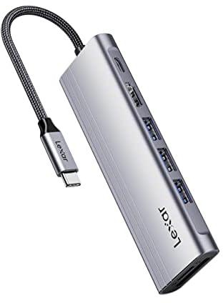 ليكسار موزع USB نوع سي H31 HDMI 4K@60Hz، محول موزع USB C 7 في 1 او تي جي متعدد المنافذ مع 3 منافذ USB 3.2، HDMI، 100 واط PD، قارئ بطاقات SD TF متوافق مع اللابتوب التابلت متعدد الألوان