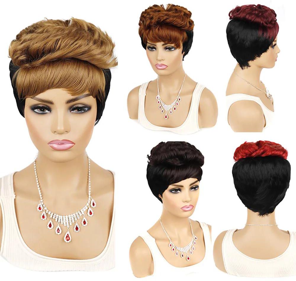 Short Wigs For Women New Design Natural Wigs Women Black Brown Red Color Synthetic Hair Pixie Cut Short Wig With Bangs
