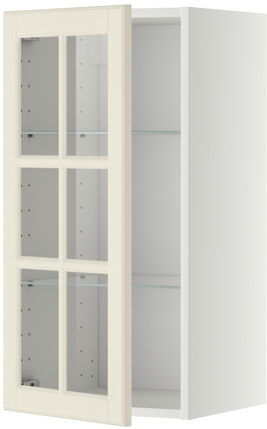 METOD Wall cabinet w shelves/glass door - white/Bodbyn off-white 40x80 cm