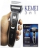 Kemei KM-5558 ماكينة حلاقة كهربائية 3 فى 1 - قابلة للشحن - أسود/فضي