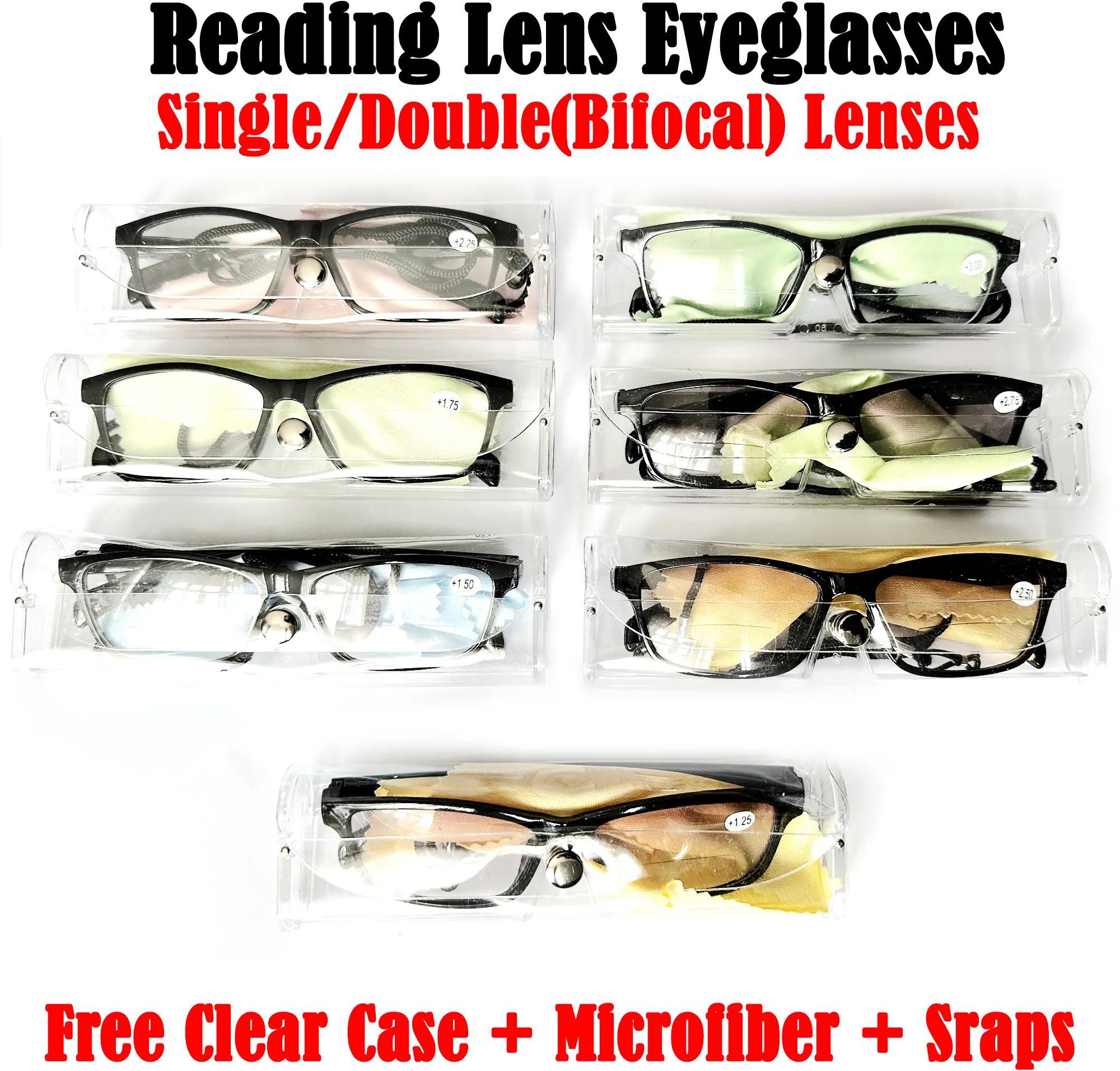 Black Frames Reading Glasses Single/Bifocal Vision Rx +1.25 To +3.00 Unisex Rectangular Spring Hinges Eyewear