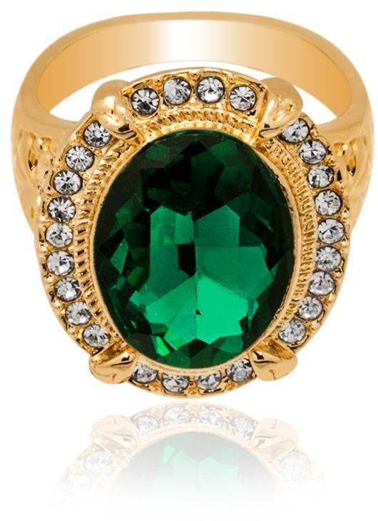 Anna Bella Women's Yellow Gold Plated with Green Crystal Ring - Size 16