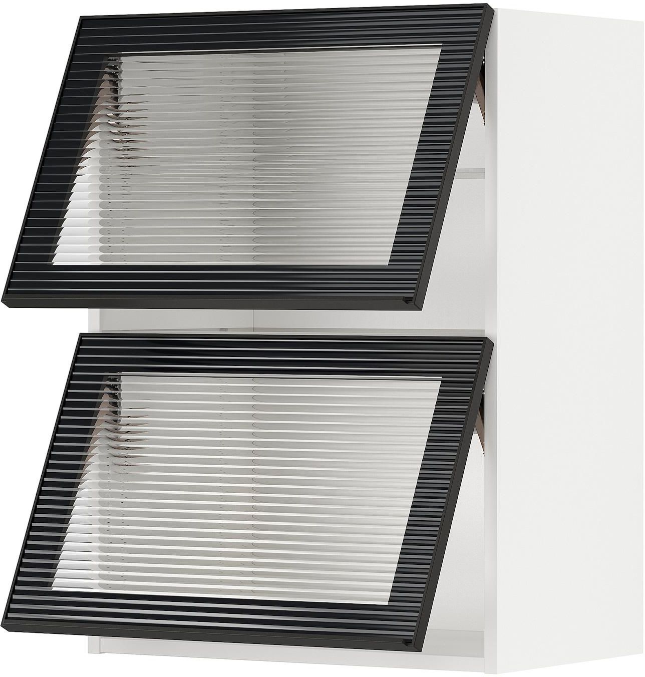 METOD Wall cab horiz 2 gls drs w push-op - white/Hejsta anthracite reeded glass 60x80 cm