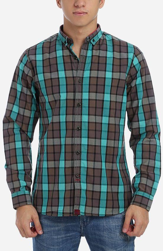 Stress Checkered Full Sleeves Shirt - Brown
