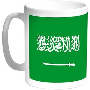 قدح للقهوة مطبوع عليه علم المملكة العربية السعودية أبيض 11أوقية