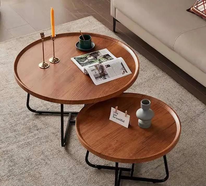 Metal Living Room New Modern Design Wooden Furniture Small Coffee Round Tea Table Nordic Light Luxury Net Red Solid Wood Coffee Table Modern Simple Living Room Small Family Round C