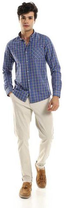 Andora Royal Blue Casual Checkered Buttoned Shirt