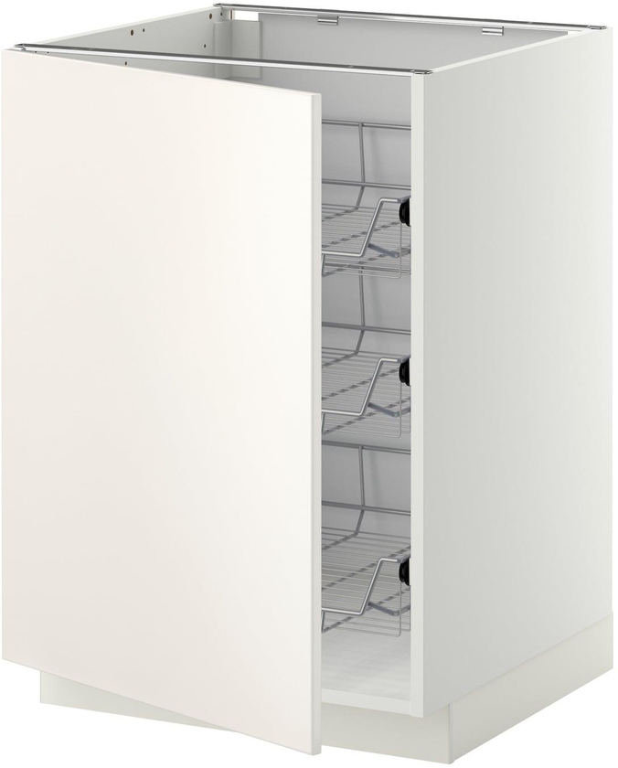 METOD خزانة قاعدة مع سلال سلكية - أبيض/Veddinge أبيض ‎60x60 سم‏