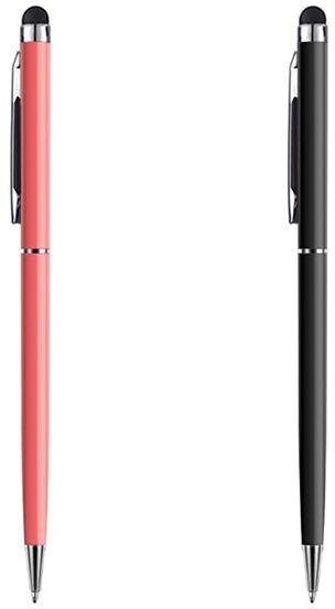 2 In 1 Capacitive Ballpoint Pen Stylus For All Smart Phones Tablet 2 pens Black/light Pink