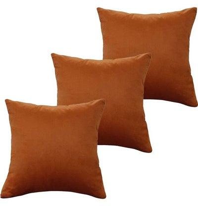 3-Piece Velvet Decorative Filled Cushion Brown