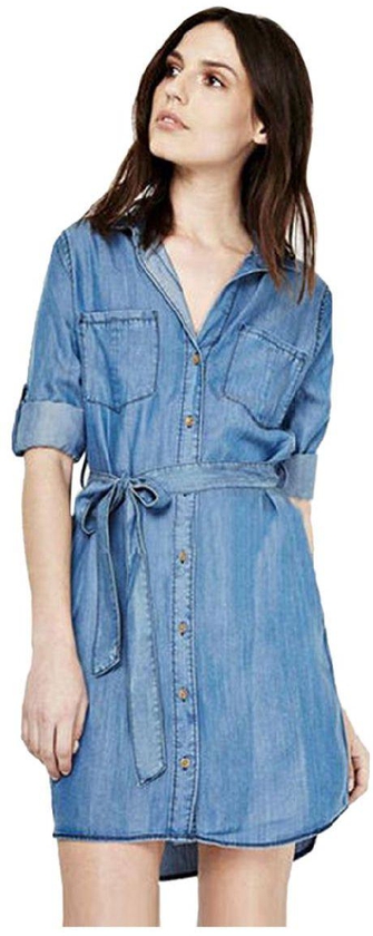 Jolly Chic Denim Button Down Collar Shirt for Women - Medium, Blue