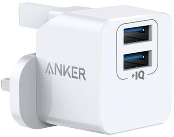 ANKER PowerPort Mini Dual Port USB Plug Charger  UK Wall Charger Mobile phone charger 12w-2.4A A2620K22 White