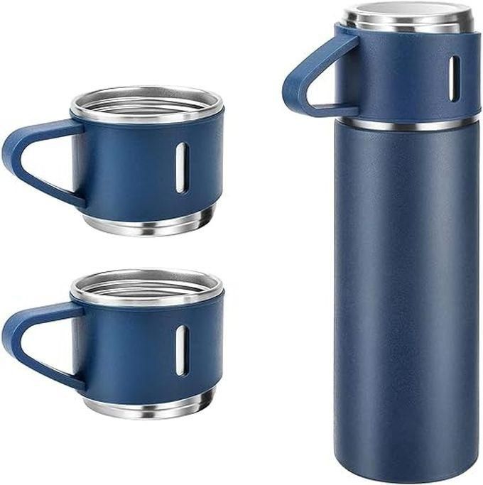 Thermal Mug Vacuum Flask With 3 Cups - BLUE