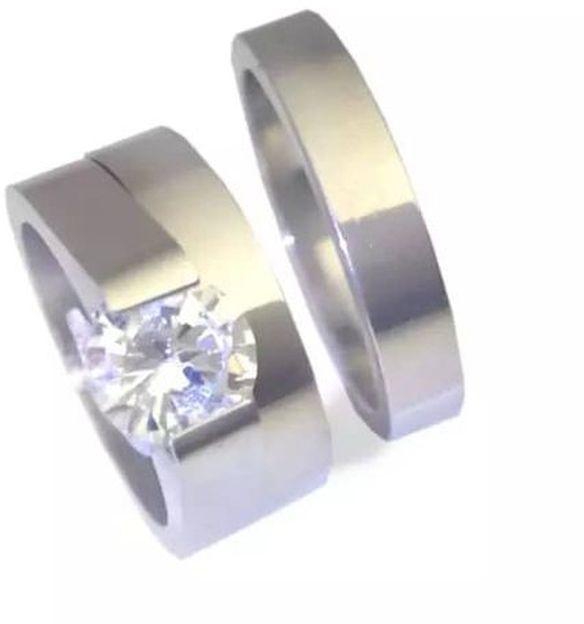 Titanium Silver Wedding And Engagement Ring-3pcs