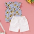 Fashion Kids Girls Summer Clothes Set Sunflower Striped Blouse + Shorts