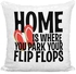 Home Is Where You Park Your Flip Flops Sequined Throw Pillow Silver/Black/White 16x16inch