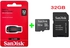 Sandisk 32GB USB Flash Disk + 32GB, Micro SD, Memory Card - Black