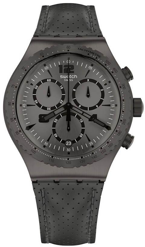 Swatch YVM400 Leather watch – Dark Grey