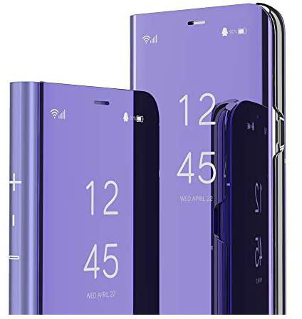 LEMAXELERS Compatible with Samsung A03S Case Slim Mirror Design Clear View Flip Bookstyle Ultra Slim Protecter Shell with Kickstand Protective Cover for Samsung Galaxy A03S Mirror PU PU Purple