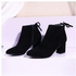 Eissely Women Boots Square Heel Lace Up Ankle Boots Martin High Heels Platform Boots- Black