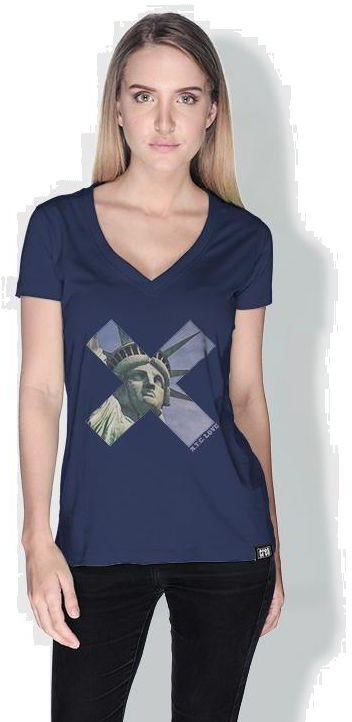 Creo Nyc Liberty X City Love T-Shirts For Women - L, Blue