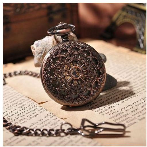 Louis Will Vintage Roman Numerals Annulus Steampunk Watch Elegant Hand Wind Retro Bronze Love Shape Pocket Watch With Key Chain PW220 (Rose Gold)