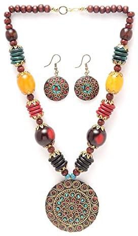 Shining Diva Fashion Latest Stylish Traditional Tibetan Pendant Necklace Jewellery Set for Women (13208s)