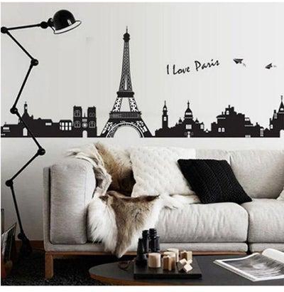 Paris Eiffel Tower Fashion Living Room Sofa Background Bedroom Wall Stickers Black 50X70cm