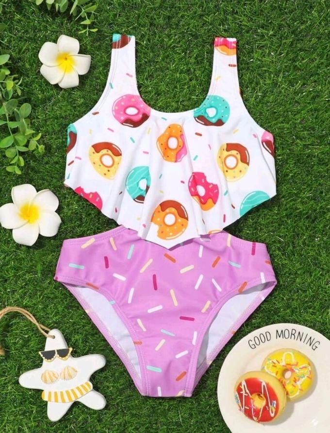 SHEIN Toddler Girls Donuts Print Flounce One Piece Swimsuit