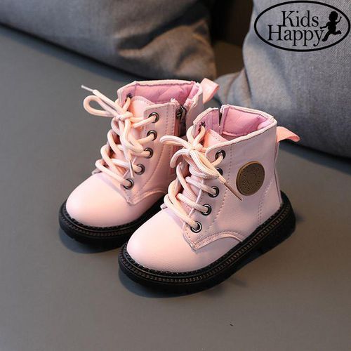 Fashion Children's High-top Solid Color Martin Short Boots-pink