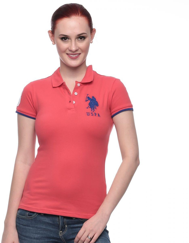 U.S. Polo Assn. 212500ZH1CK-TBRY Polo Shirt for Women - XS, Coral/Navy/White