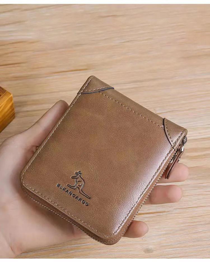 RFID Blocking Vintage Business Kangaroo Credit Card Holder  Genuine Leather Case Anti-Theft Clutch Short Men's Leather Wallet Large Capacity