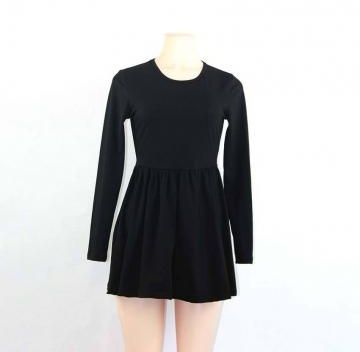 Summer Dress 2018 New Fashion Women Long Sleeve Casual Dress O-Neck Cute Mini Party Dresses S Black