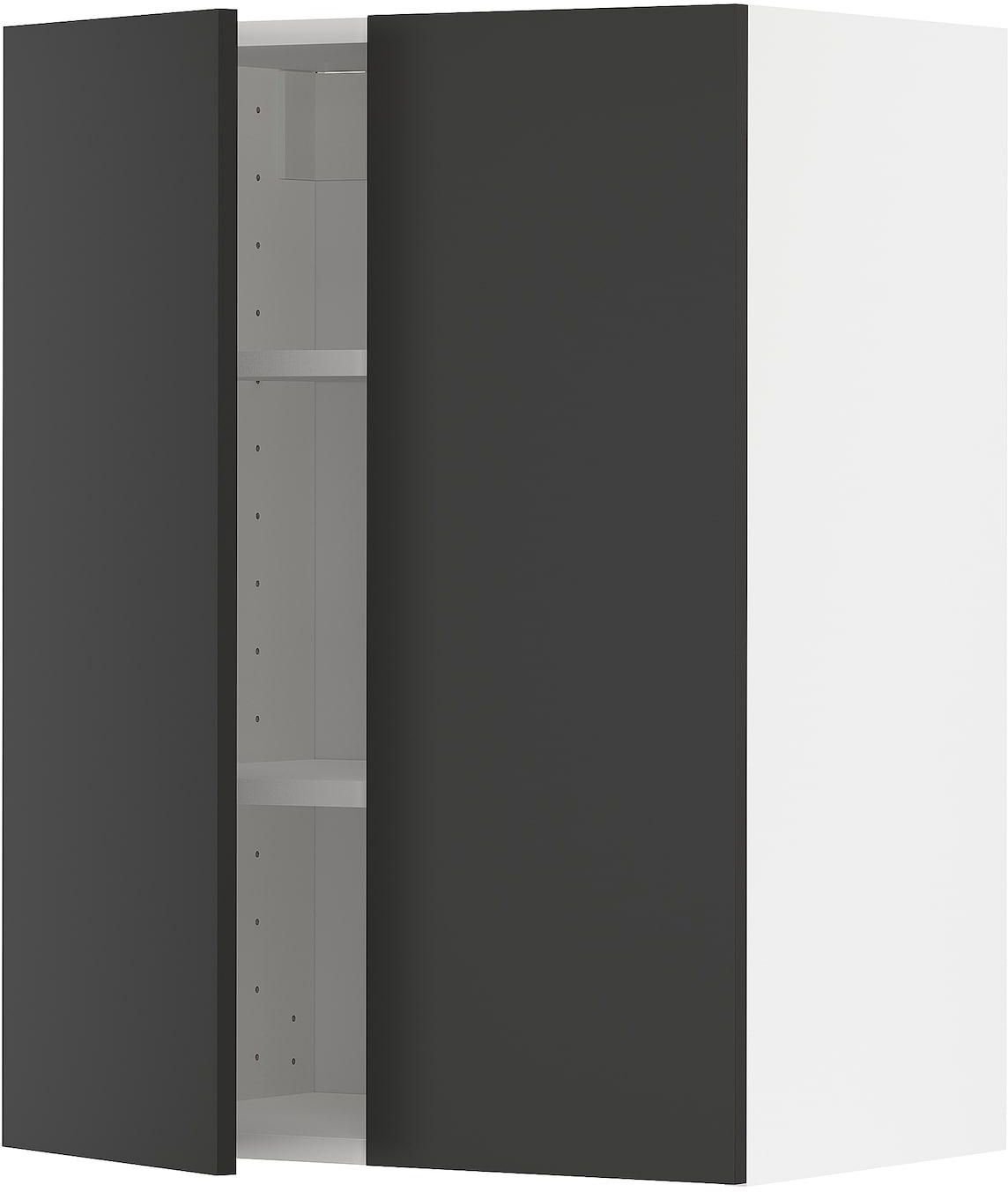 METOD خزانة حائط مع أرفف/بابين - أبيض/Nickebo فحمي مطفي ‎60x80 سم‏