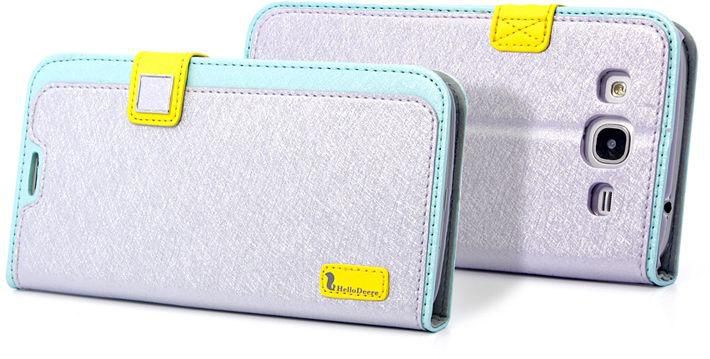 HelloDeere Ice Crystal Series Leather Flip Case Wallet for Samsung Galaxy Mega 5.8 I9150 I9152 - Yellow / Light Purple
