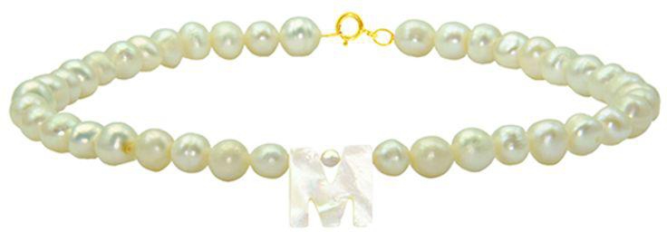 10 Karat Gold With Pearls Strand Letter M Bracelet