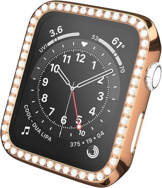 Compatible with iwatch 44mm Series 6/5/4 Case with Tempered Glass Screen Protector, Bling Crystal Slim Protective Cover for iWatch Women Men (Rose Gold)