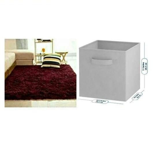 Maroon Fluffy Carpet - 7 by 8  Ft with a FREE Grey Multipurpose Storage Box