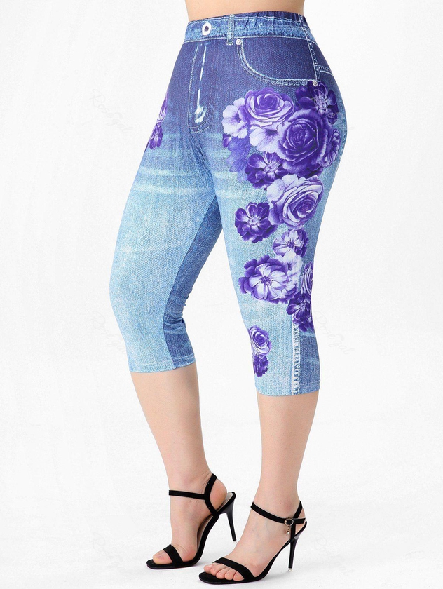 High Waisted 3D Rose Plus Size Leggings - 1x | Us 14-16