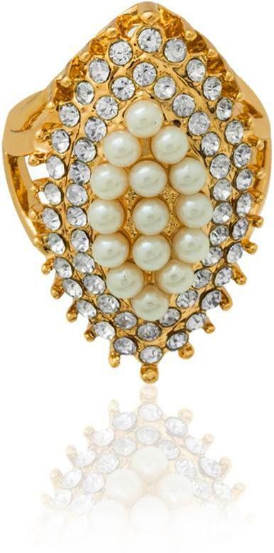 Yellow Gold Plated Ring With White Crystals (81ANT)