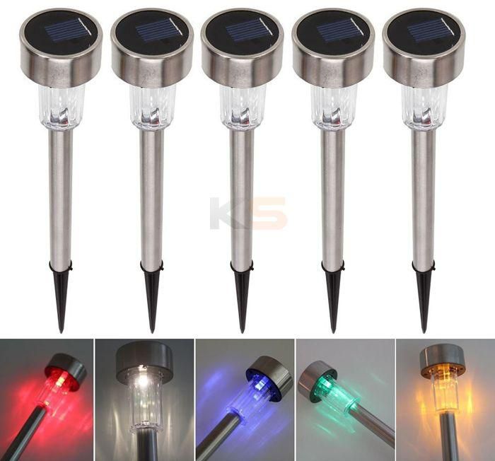 Universal 5 Pcs Outdoor Stainless Steel Solar Power 7 Color Changing LED Garden Landscape Path Pathway Lights Lawn Lamp-Silver