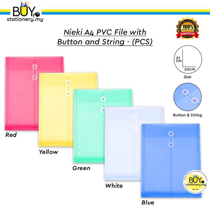 Nieki A4 PVC File with Button and String - PCS (5 Colors)