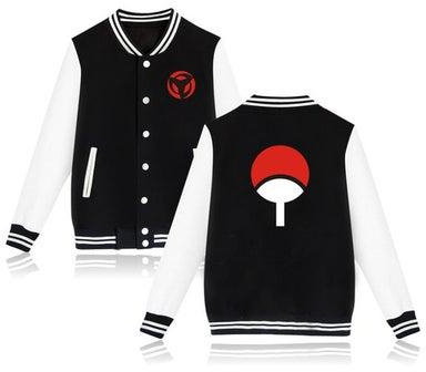 Naruto Printing Long Sleeve Loose Baseball Jacket Black/White