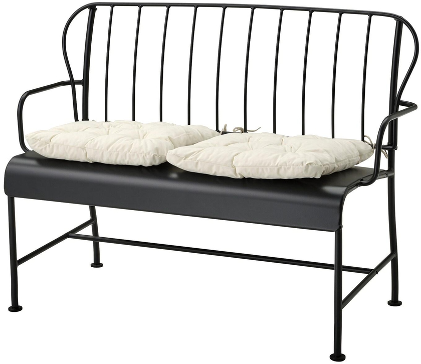 LÄCKÖ 2-seat sofa, outdoor - grey/Kuddarna beige