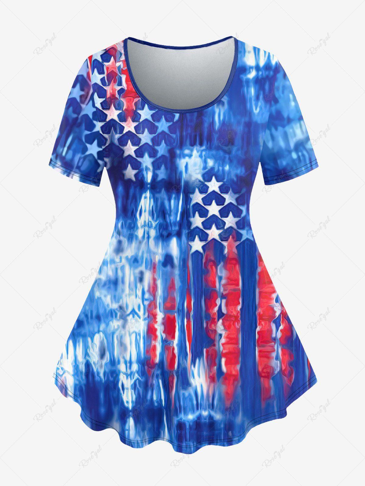 Plus Size Tie Dye Patriotic American Flag Print T-shirt - 6x