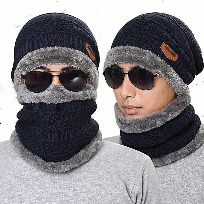 Generic Knitted Hat Scarf Cap Neck Warmer Winter Hats For Men Women Skullies Beanies Fleece