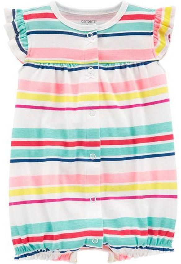 Carter's Baby Girl Striped Heart Snap-Up Romper