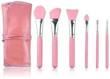6Pcs Silicone Makeup Brush Set With Storage Bag Pink/Silver