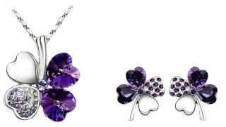 18K White Gold Plated Clover Jewellery Set Purple