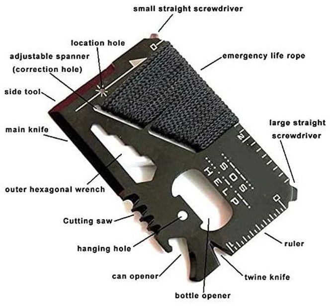 14 in 1 Beer Opener Survival Card Tool, Credit Card Sized Wallet Multitools Gadgets Tactical